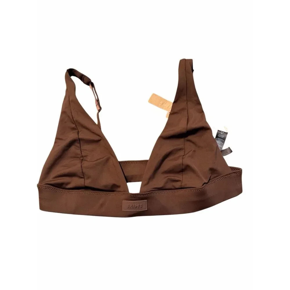 SKIMS Signature Swim Plunge Bikini Top - Cocoa Brown - Size M - New with Tags